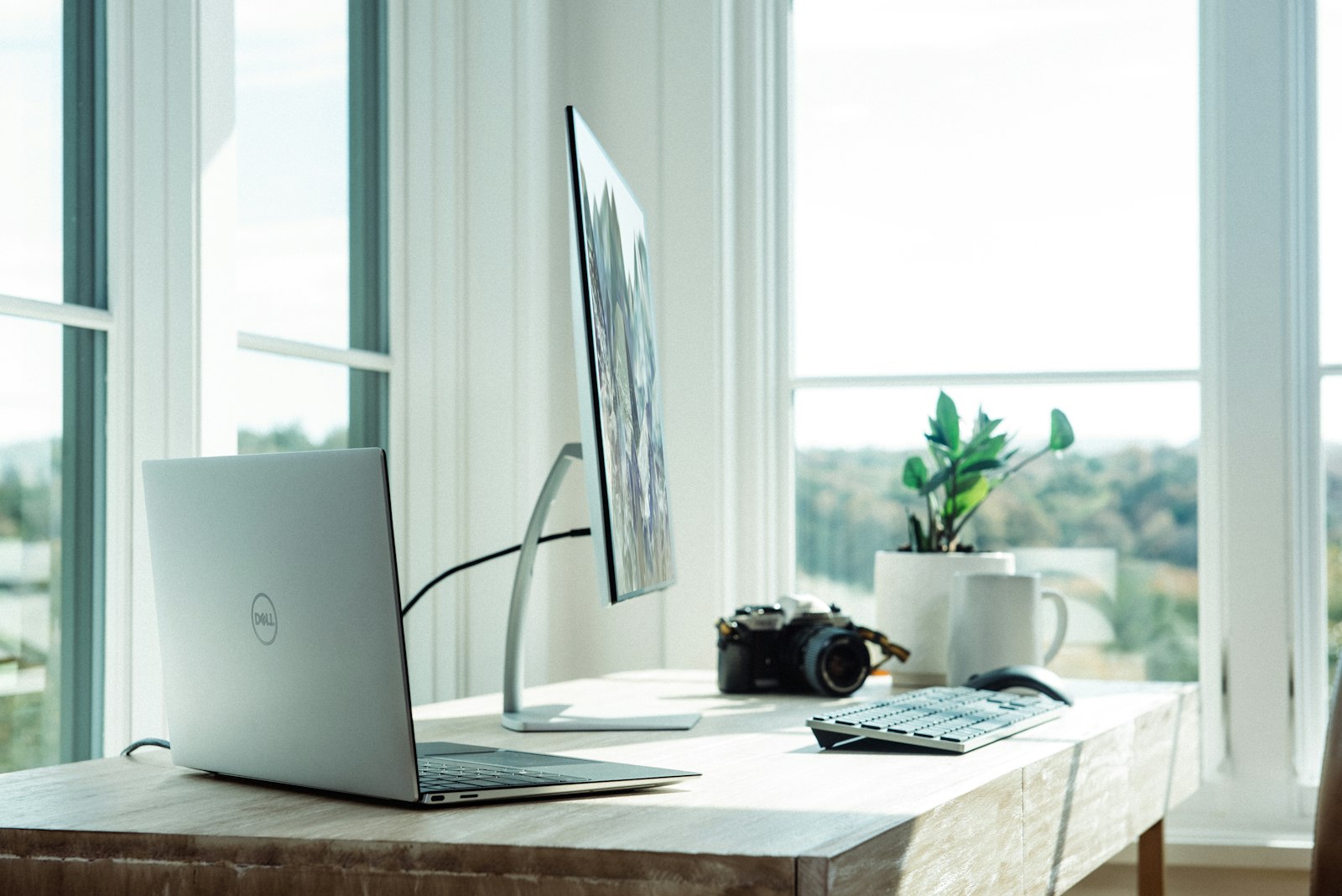 Home office with monitor and desk